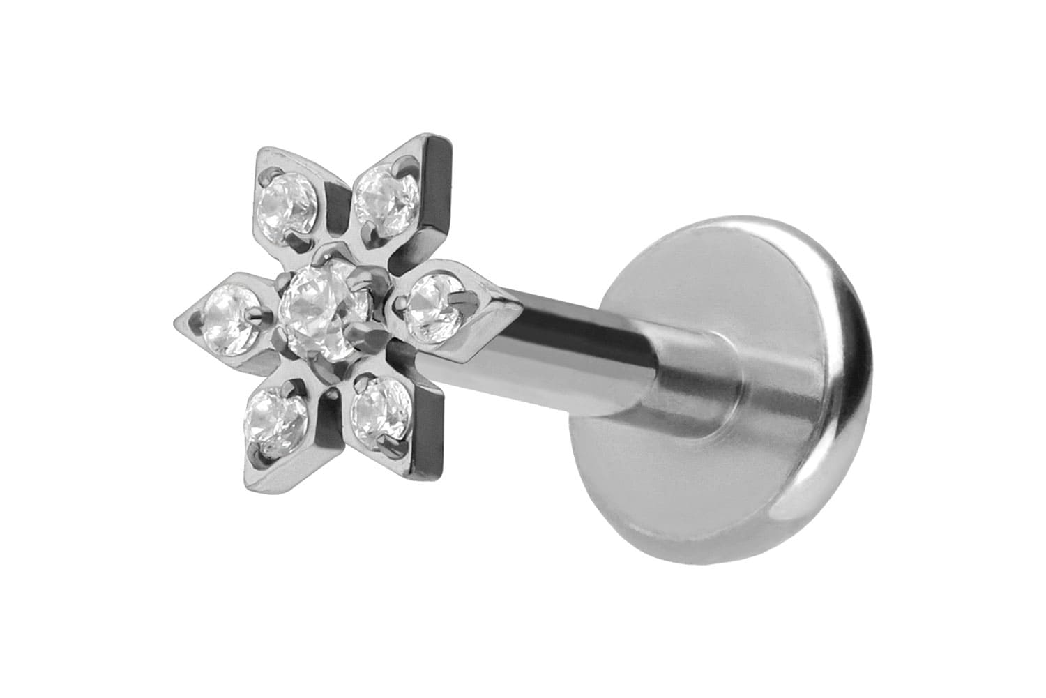 Titan Labret Piercing mit Push Fit KRISTALLBLUME